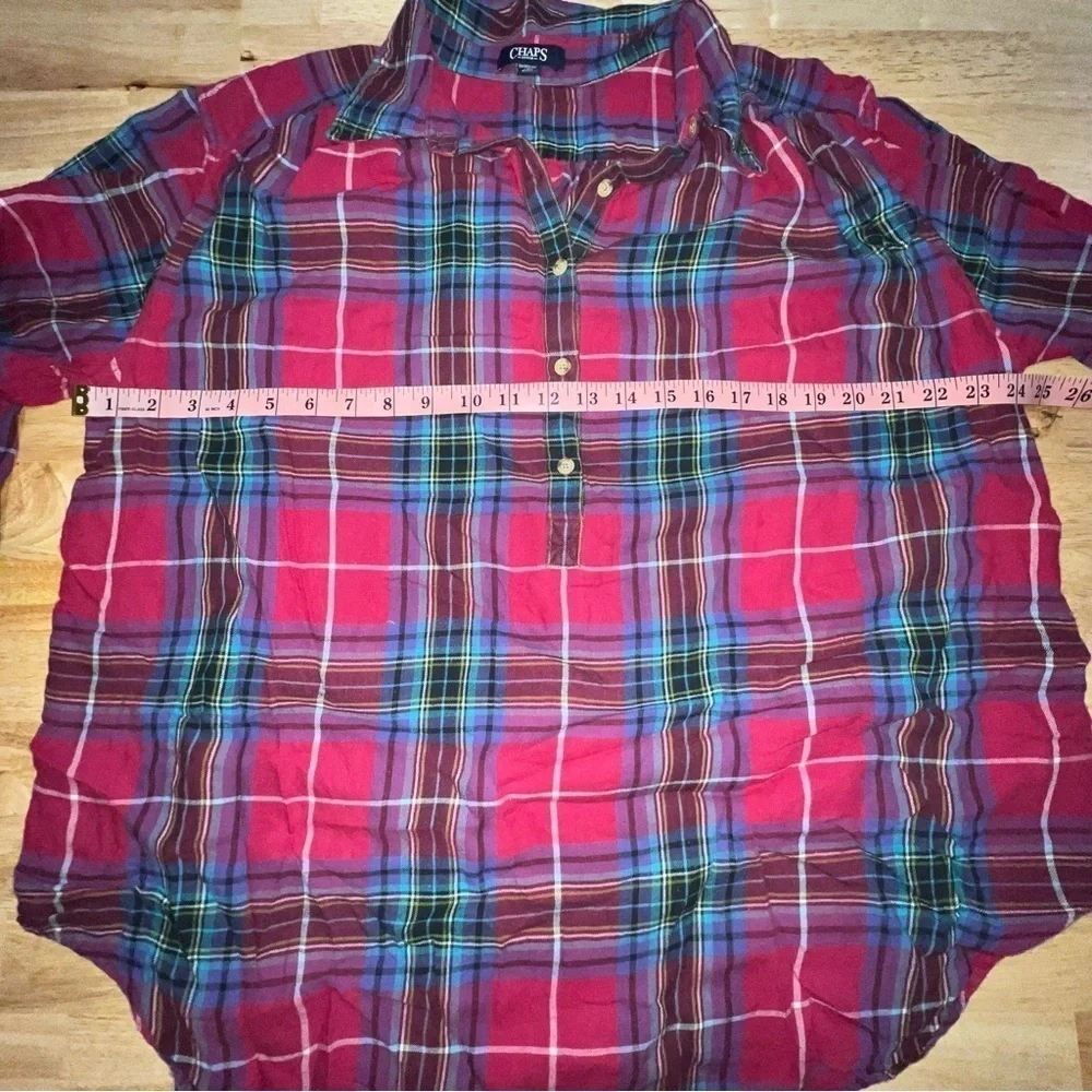 Chaps Denim Women’s Plus Size 2X Plaid Button-Up Tunic Shirt - Picture 4 of 7